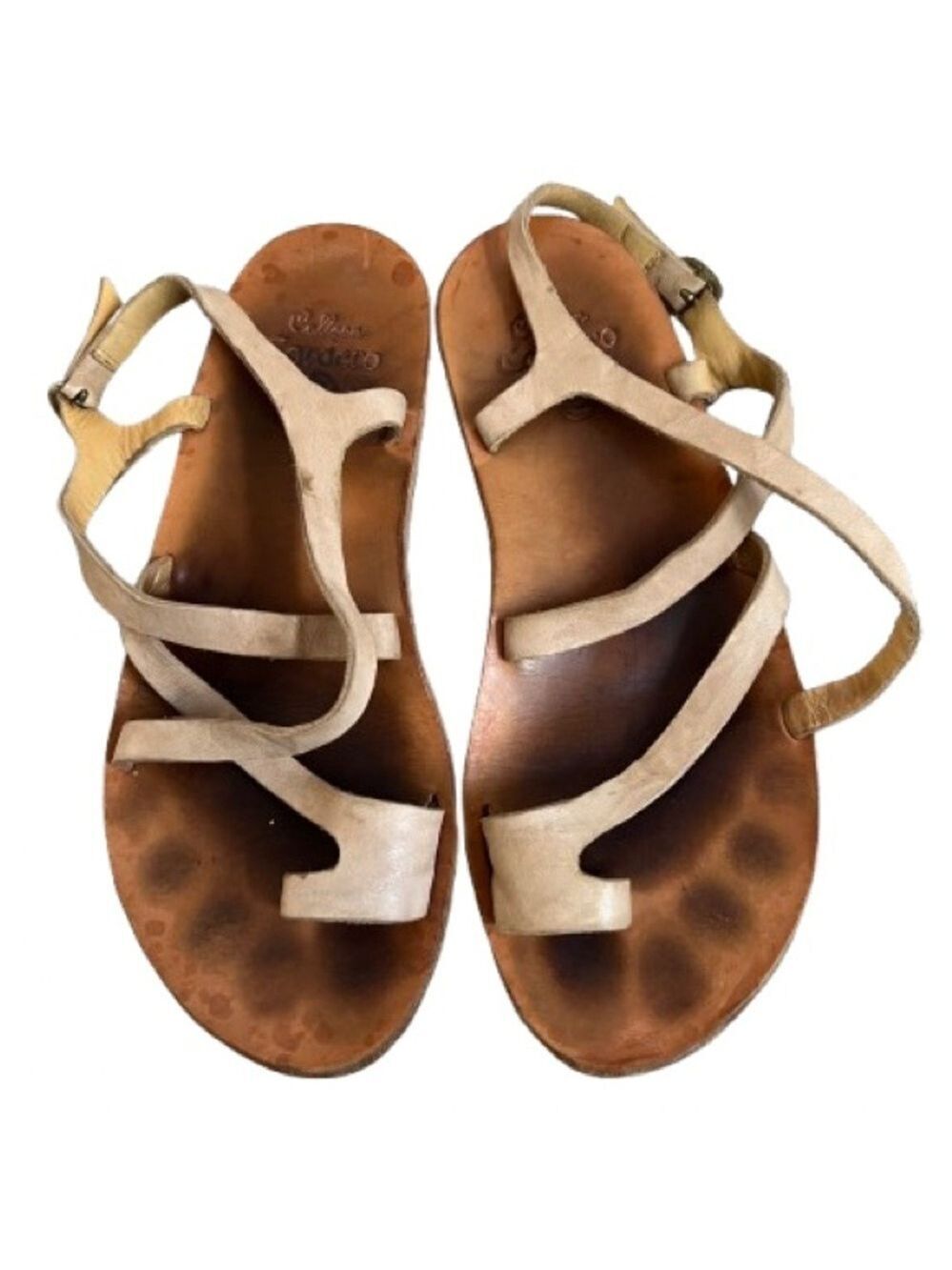 Calleen Cordero Tan Strappy Leather Sandal with Toe Loop Handmade in USA Size 8